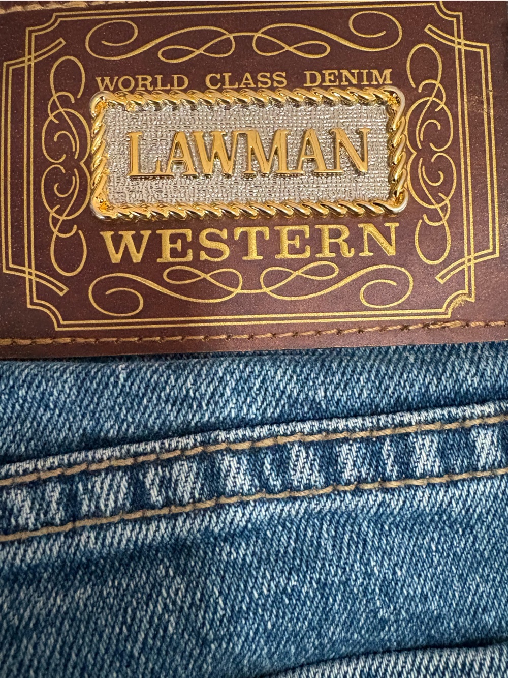Vintage Lawman Western Straight Leg Embroidered Pocket Denim Blue Jeans